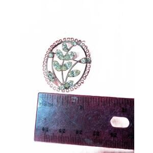 Vintage Clear Rhinestone sterling silver Floral Brooch Pin